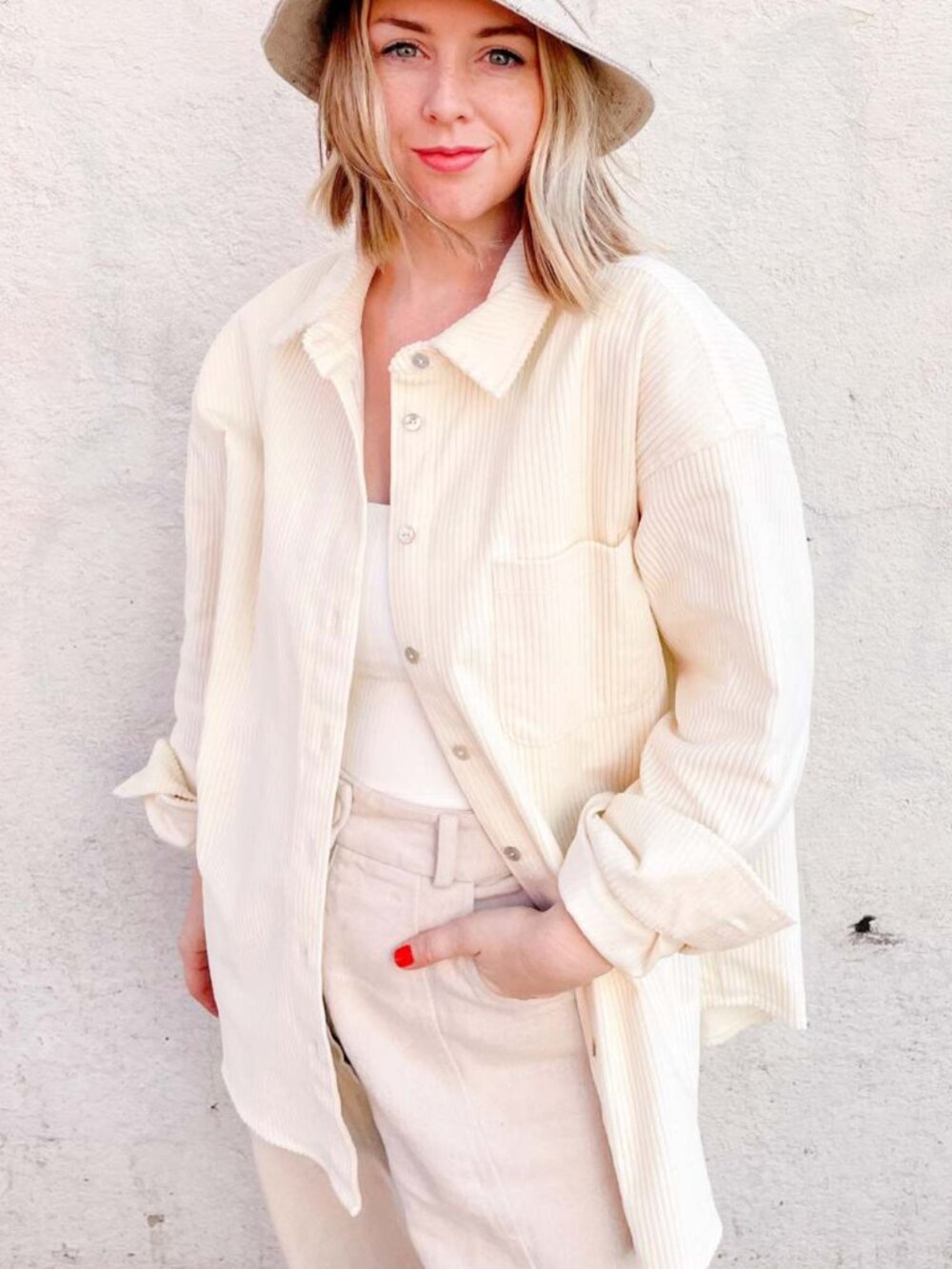 DONNI. Cord Button Down in Cream Cotton XXS (Oversized) $234